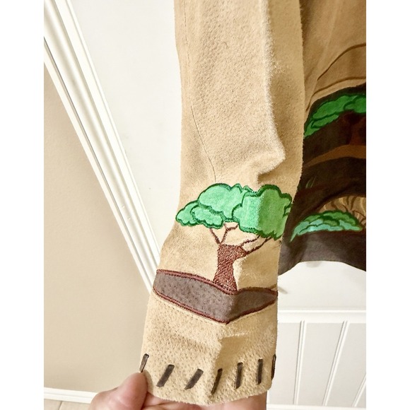 Suede Leather Jacket The Quacker Factory Embroidered Safari Size M - Picture 3 of 14